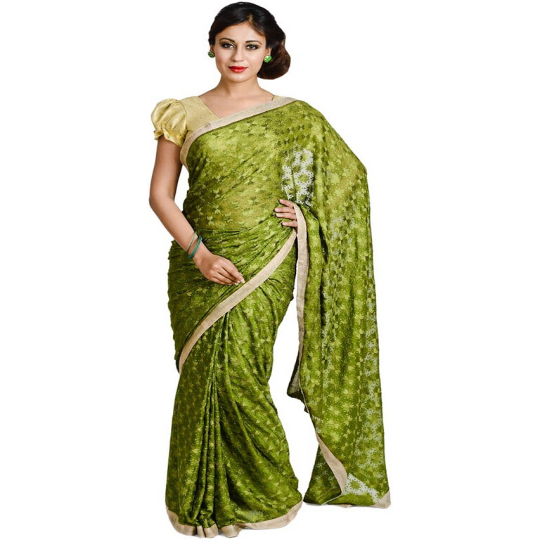 Leaf Green Embroidered Tissue Saree – Andaaz by Jyoti Dhawan