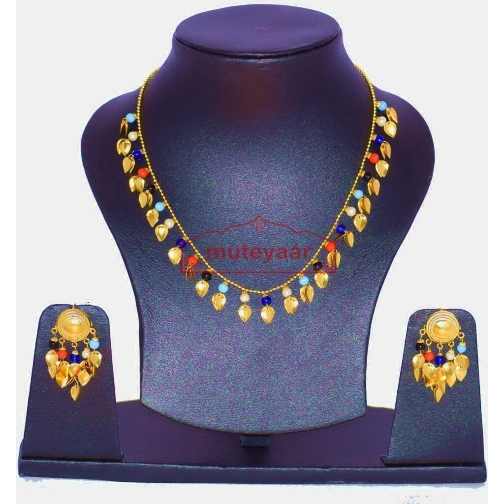 24 Ct. Gold Plated Traditional Punjabi chain set with Moti Beads J0134 - muteyaar.com