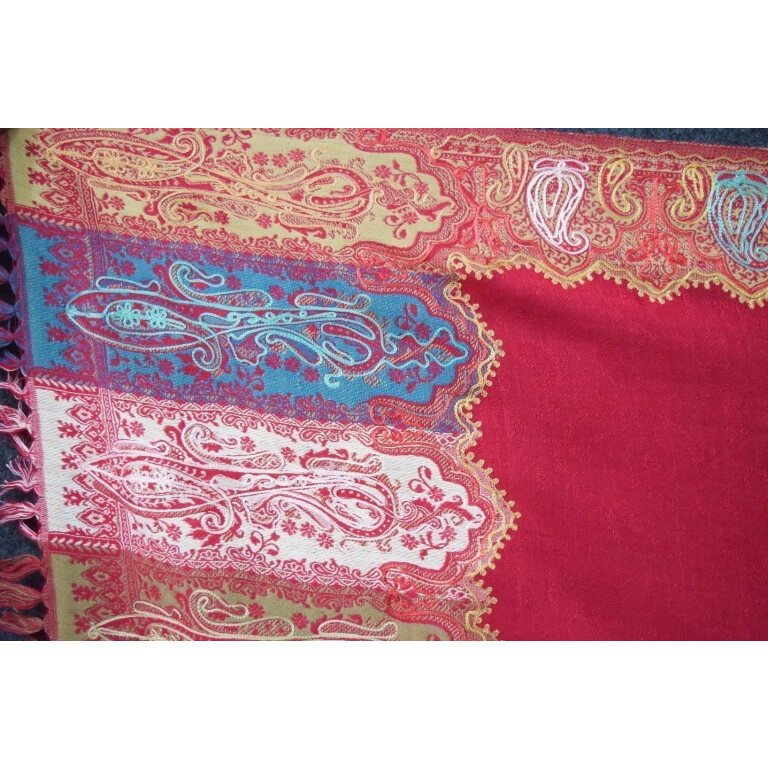 Dark Red Kashmiri Shawl pure wool Kani Pashmina wrap C0649 - muteyaar.com