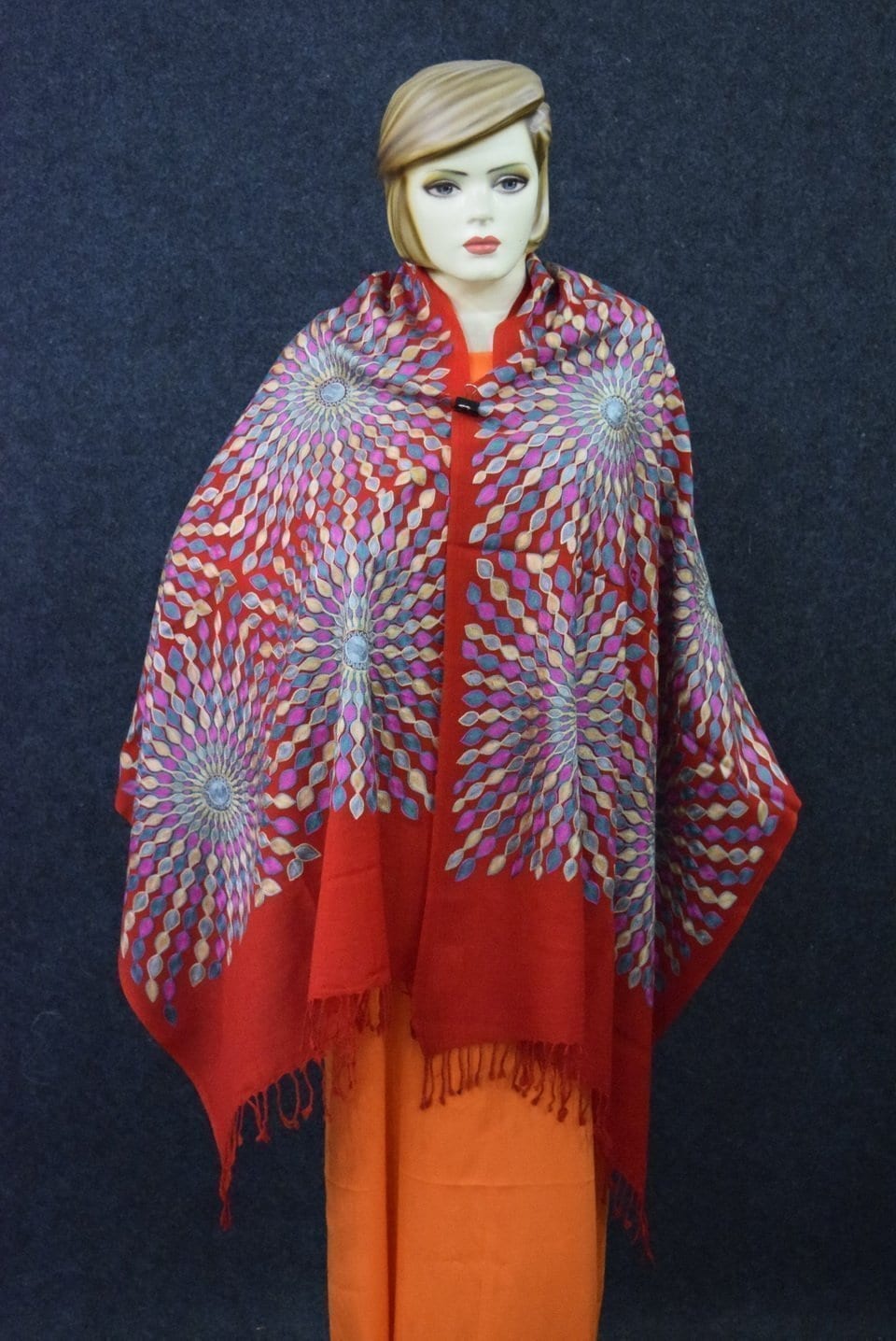 Red Kashmiri Stole Multicolour Embroidery Work pure wool Pashmina wrap ...