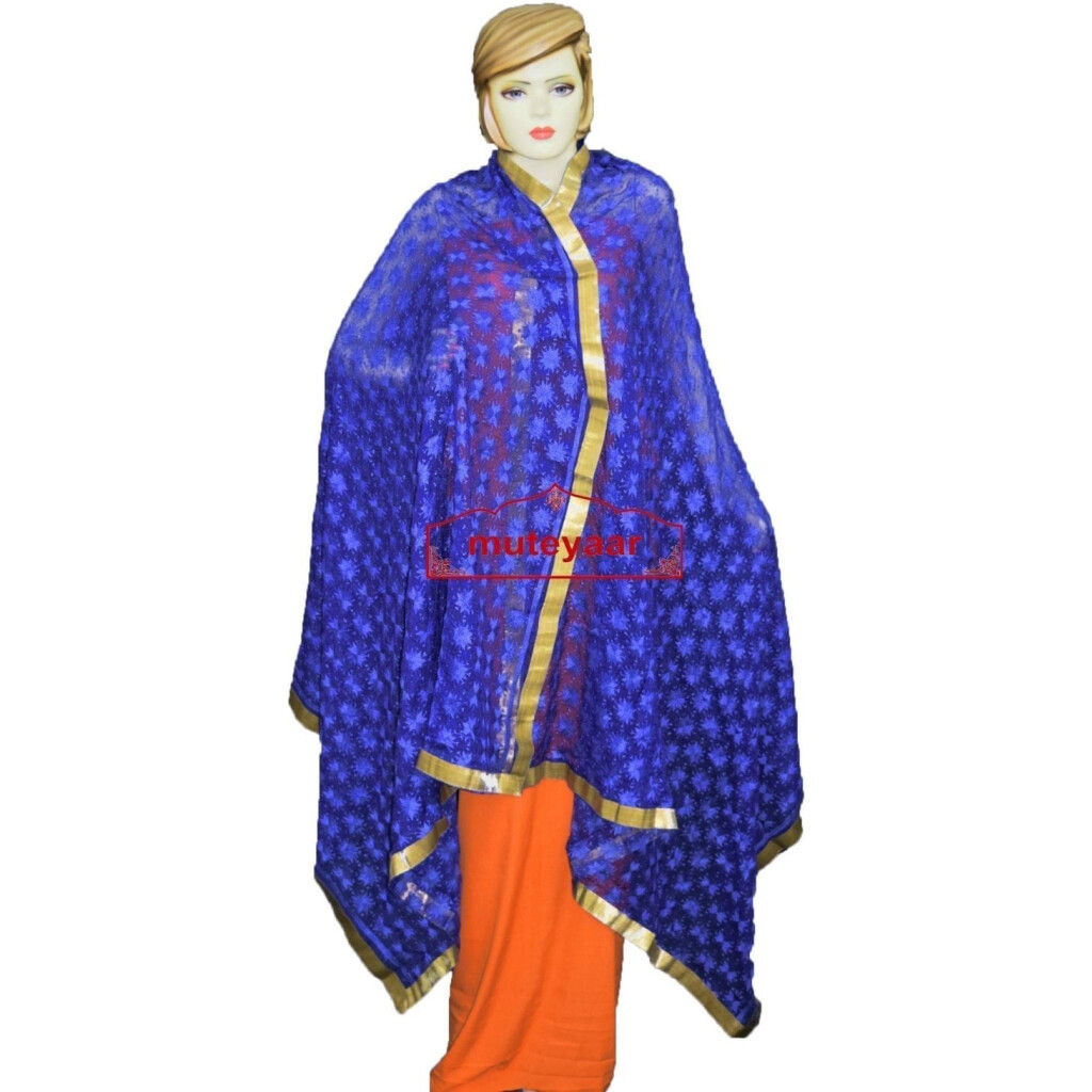 JAAL PHULKARI Dupatta M/C Embroidered Party wear FAUX CHIFFON Chunni ...