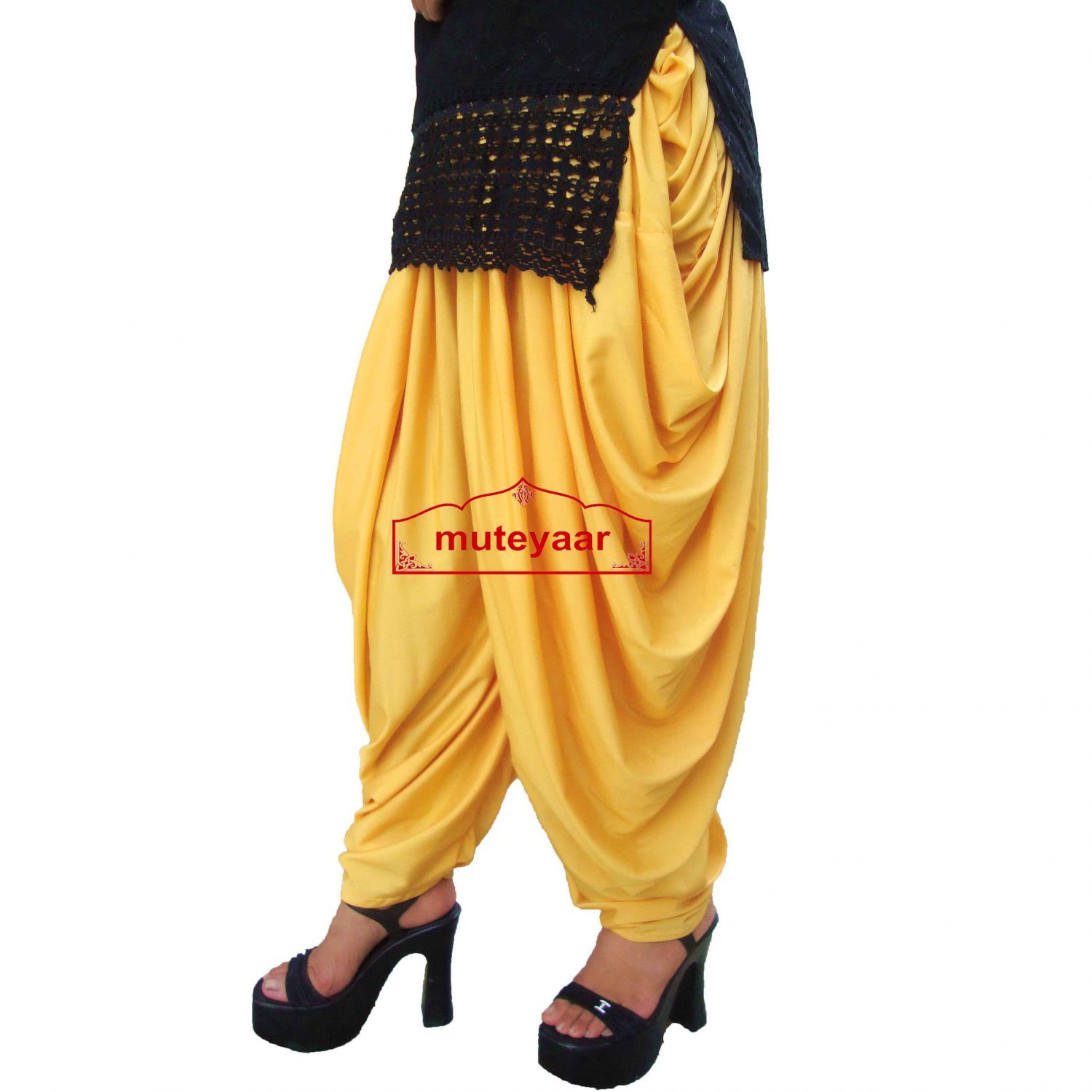 Aarika Womens Yellow Colored Dhoti Pants With Hand Block Print