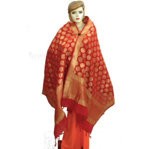Bridal Red Banarasi Silk Party Wear Dupatta D0952