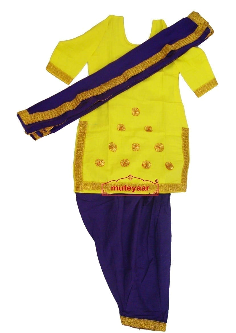 Blue Yellow Bhangra Giddha Costume Suit Dress - muteyaar.com