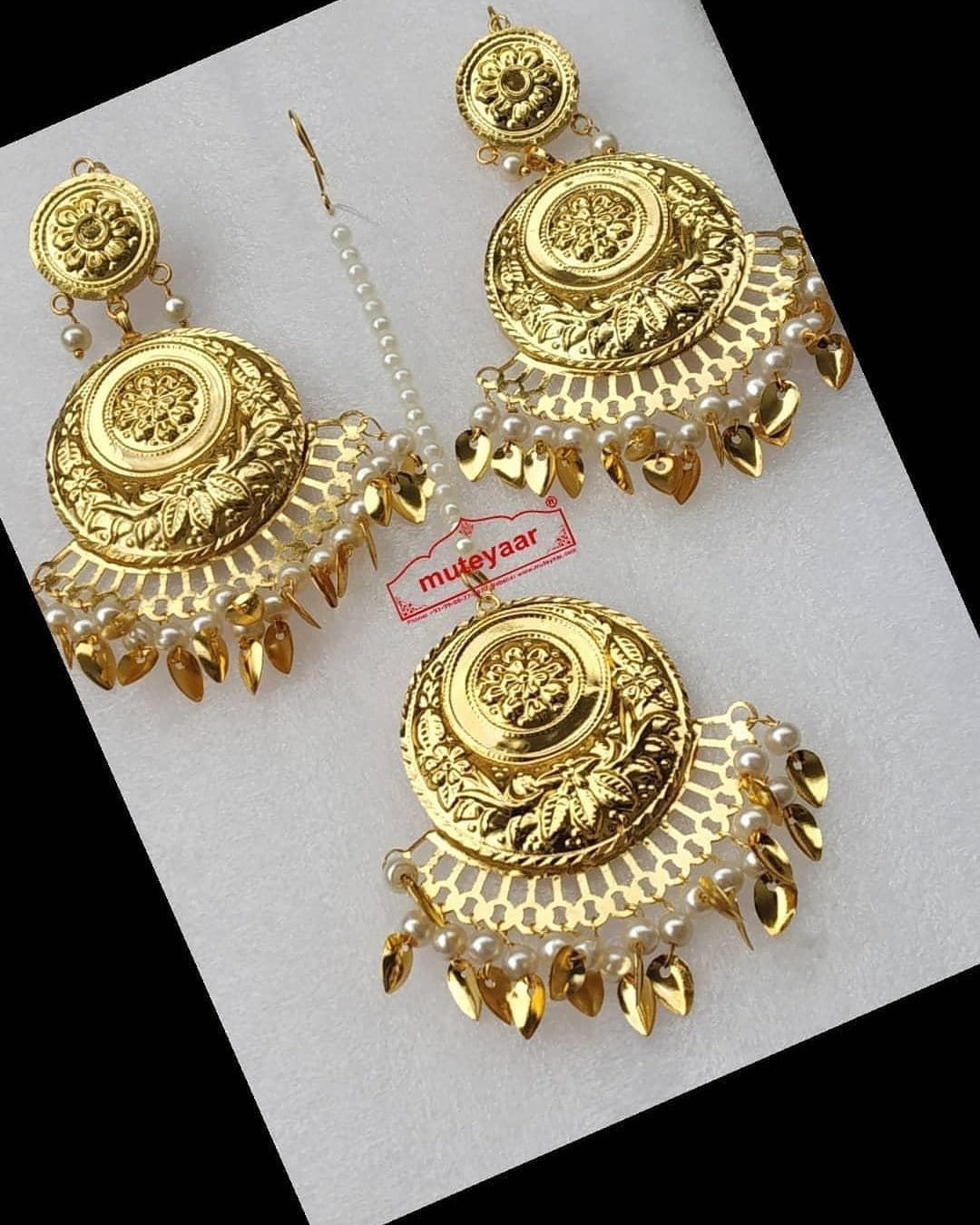 Gold Polished Punjabi Earrings Tikka 