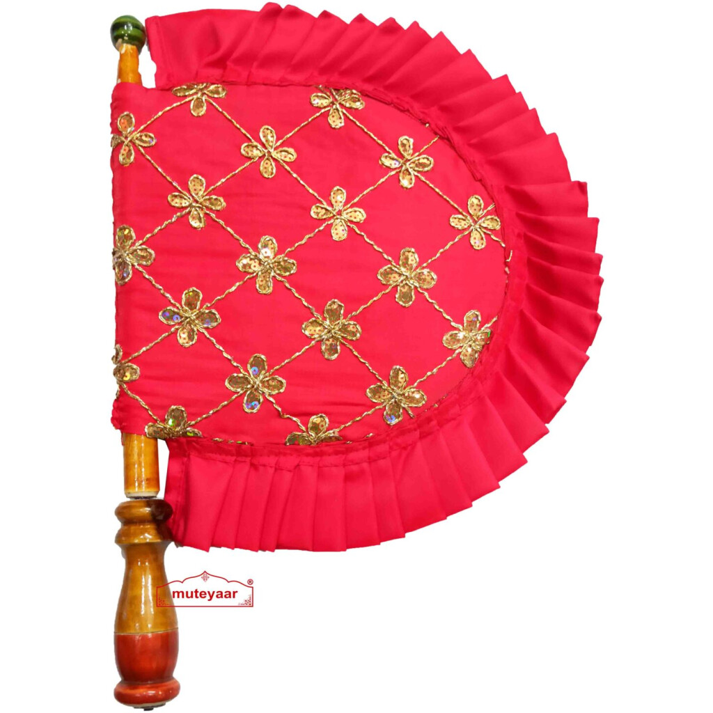 Magenta Frill Phulkari Pakhi Hand Fan T0271