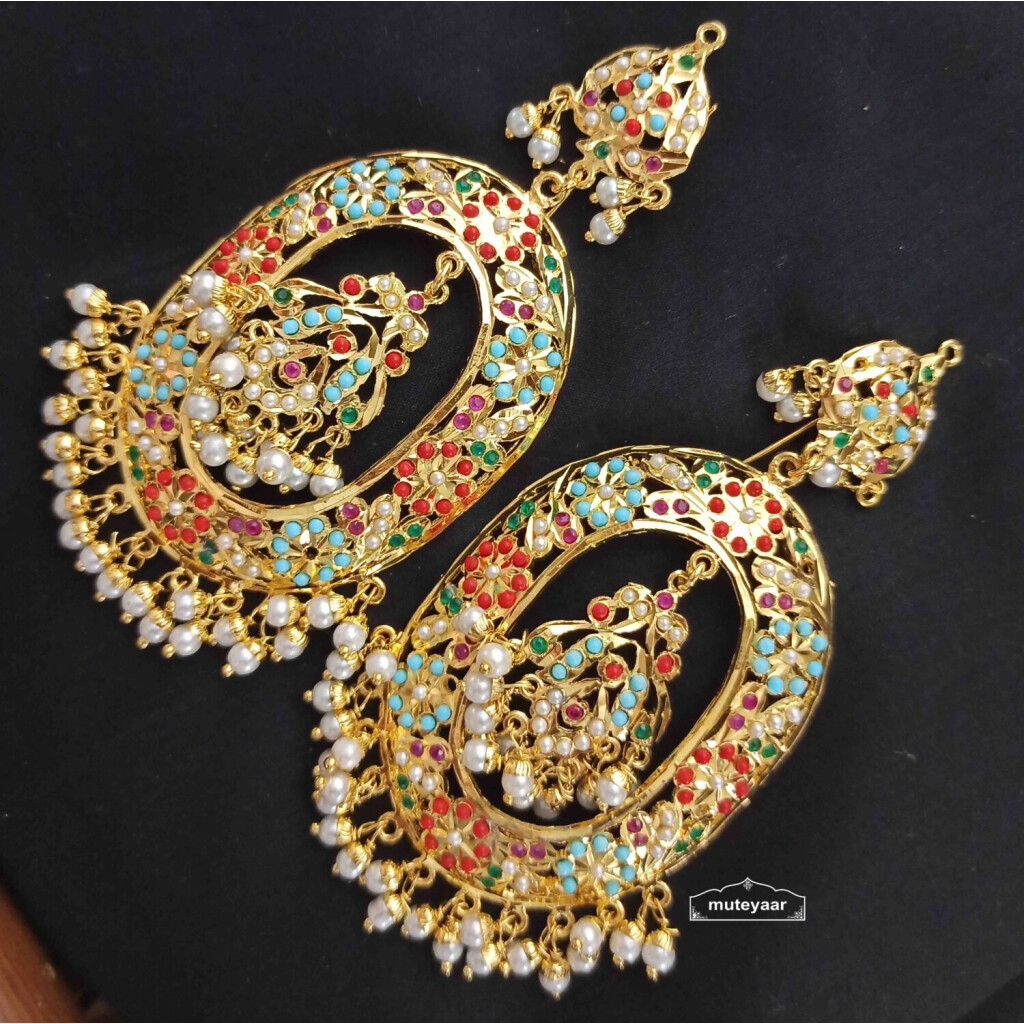 #1 Gold Plated Oval Jadau Earrings J2001 - muteyaar.com