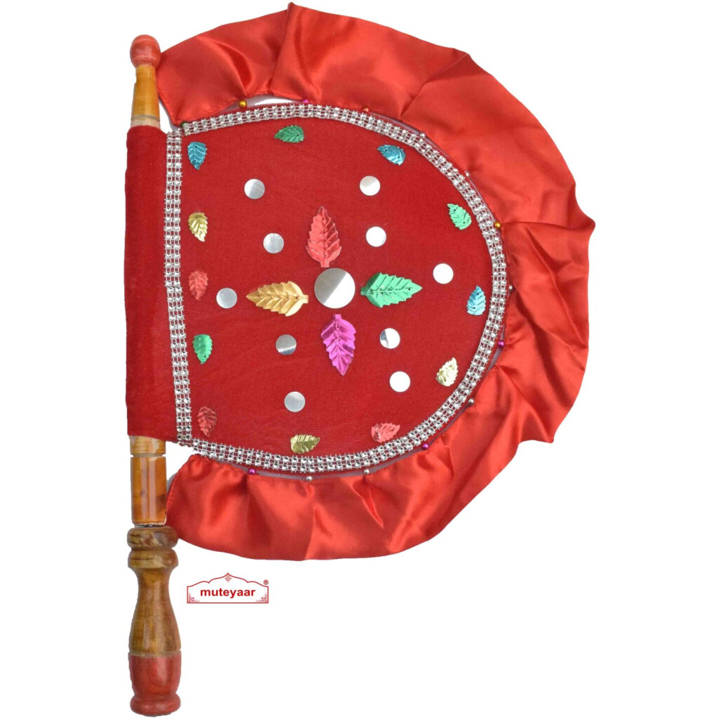 Red Traditional Punjabi Pakhi Hand Fan T0274 - muteyaar.com