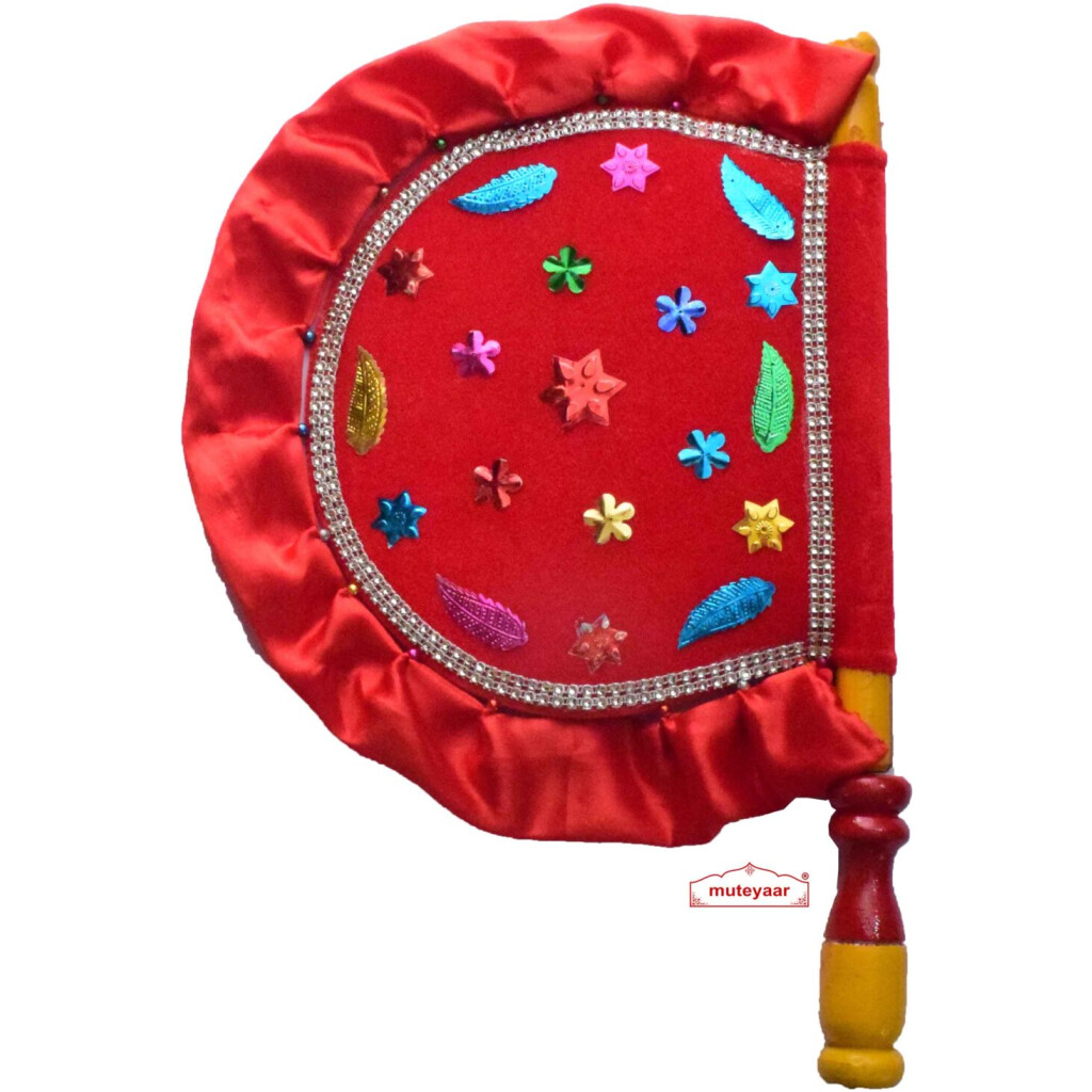 Red Traditional Punjabi Pakhi Hand Fan T0274 - muteyaar.com