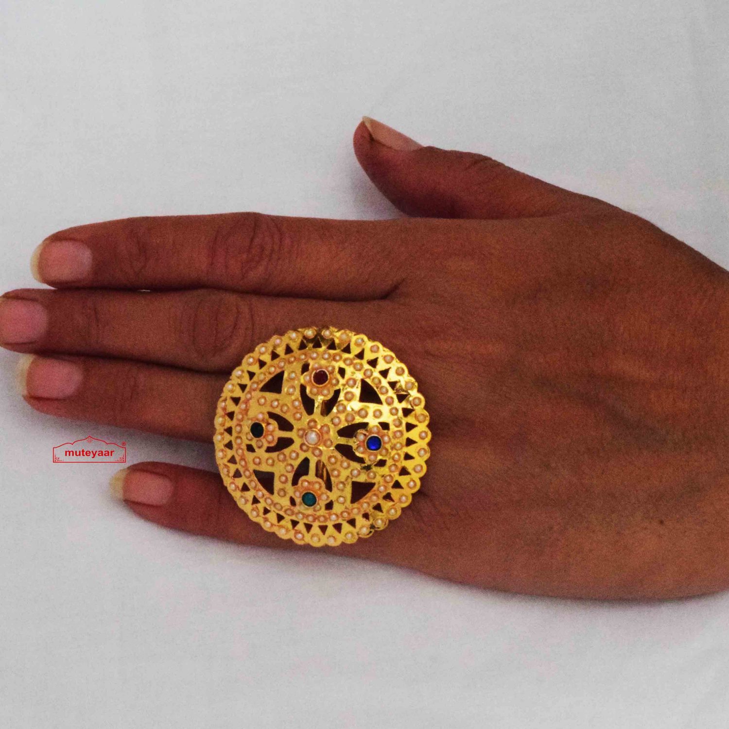 MRNG90YP - Pink Color Gold Plated Jadau Kundan Ring – Mortantra