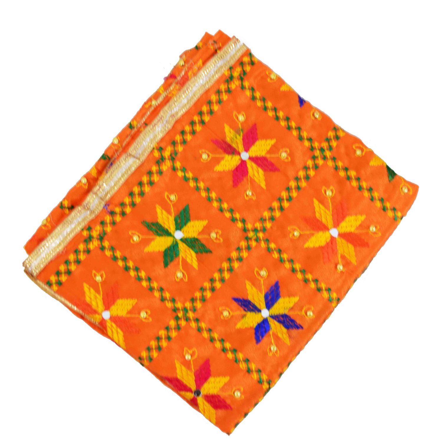 Semi Chinon Orange Phulkari Dupatta D0977 - muteyaar.com