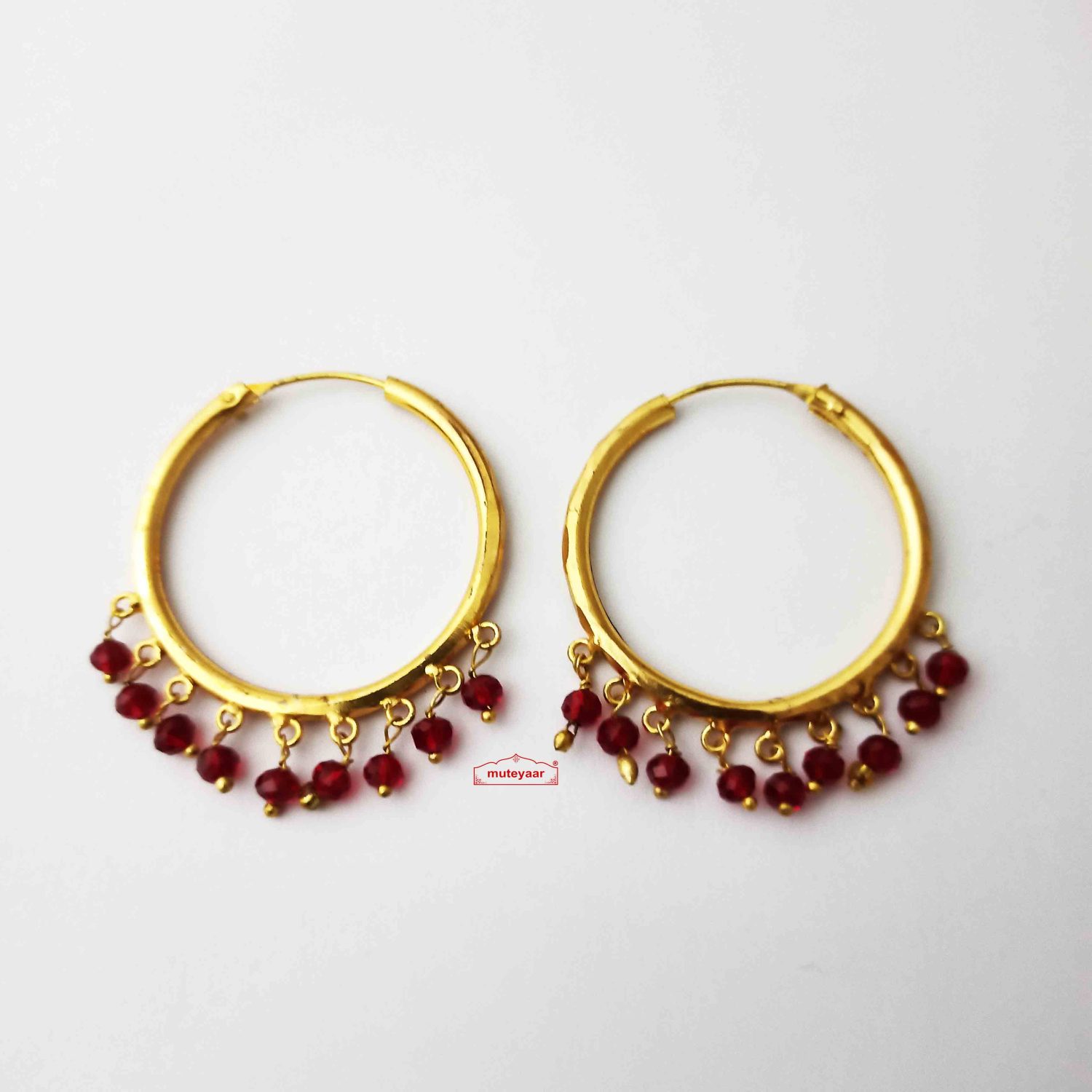 Golden Bali Earrings with Maroon Beads J0754